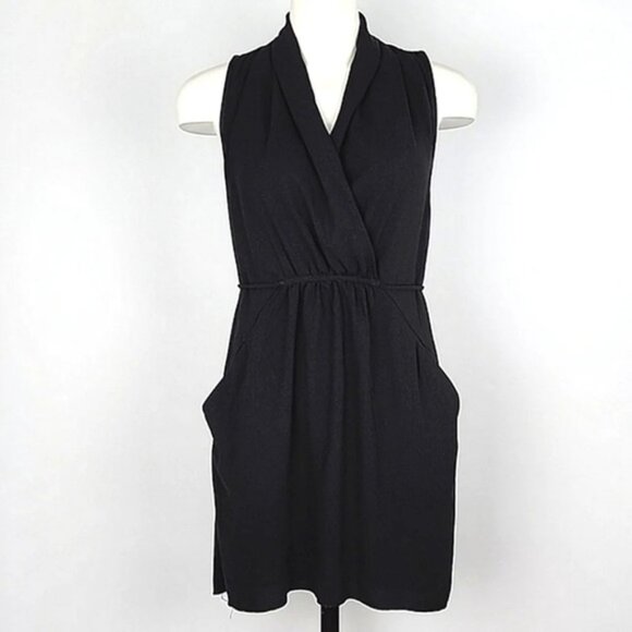 Wilfred Sabine Black Faux Wrap Sleeveless Mini Dress Pockets Size Small - Picture 2 of 13
